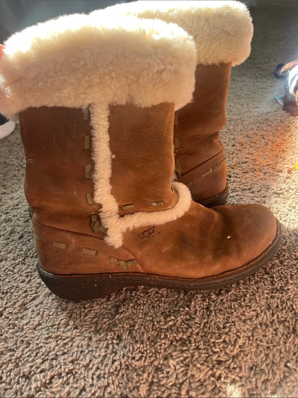 UGG Chestnut Brown Shearling-Trim Women's Winter Boots